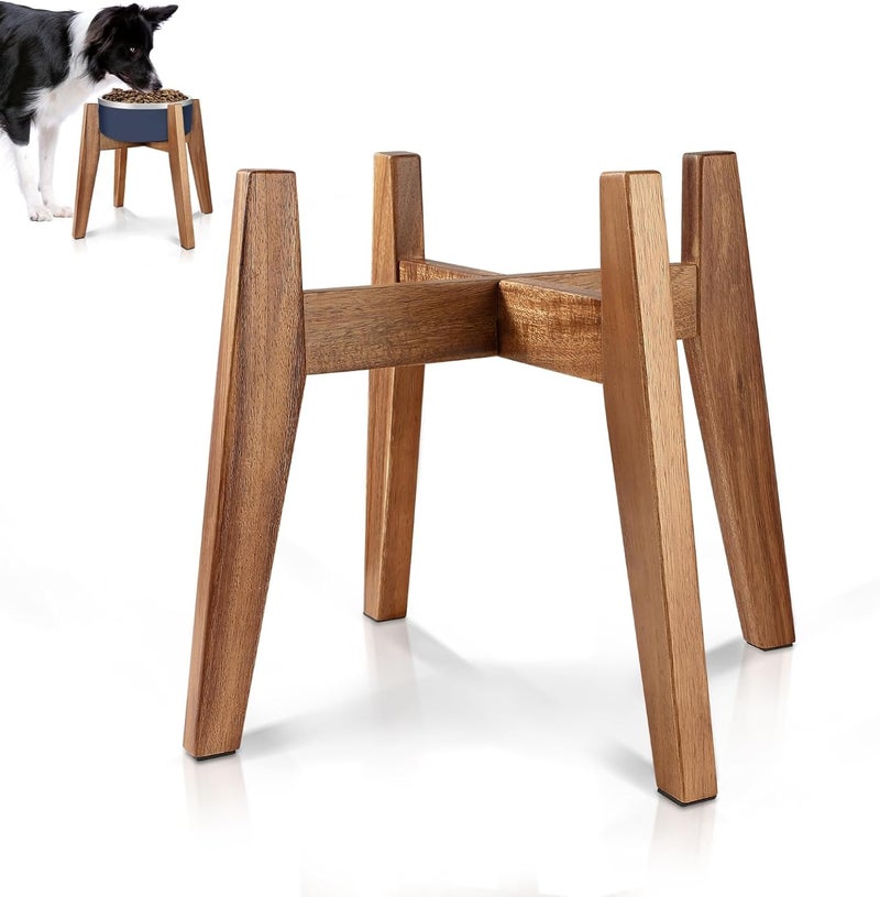 RAINBLELAND Solid Acacia Hardwood Elevated Dog Bowl Stand, Raised Feeder for Medium & Large Dogs, Fits up to 9″ Bowls, Improves Posture and Reduces Neck Strain, Stand Only - Image 1